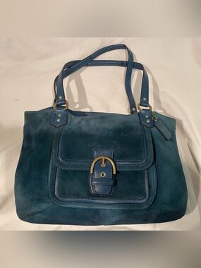 Coach Campbell Teal Suede Shoulder Bag